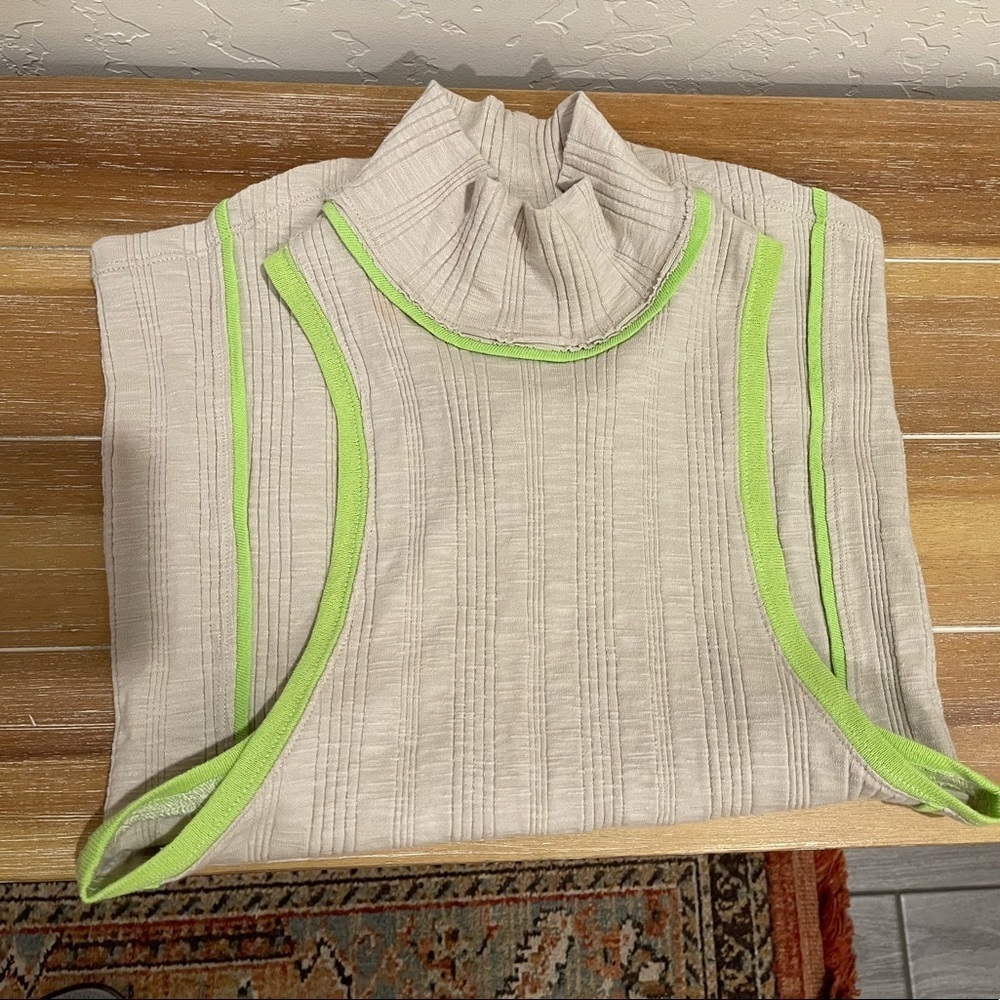 We The Free, turtle neck tank top. Size XS, tan with neon green detail, NWT•